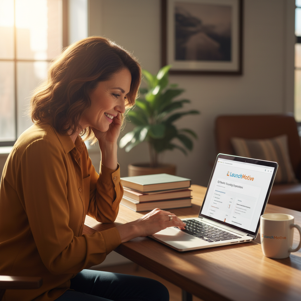 Founder reviewing results Founder reading PDF results summary on laptop